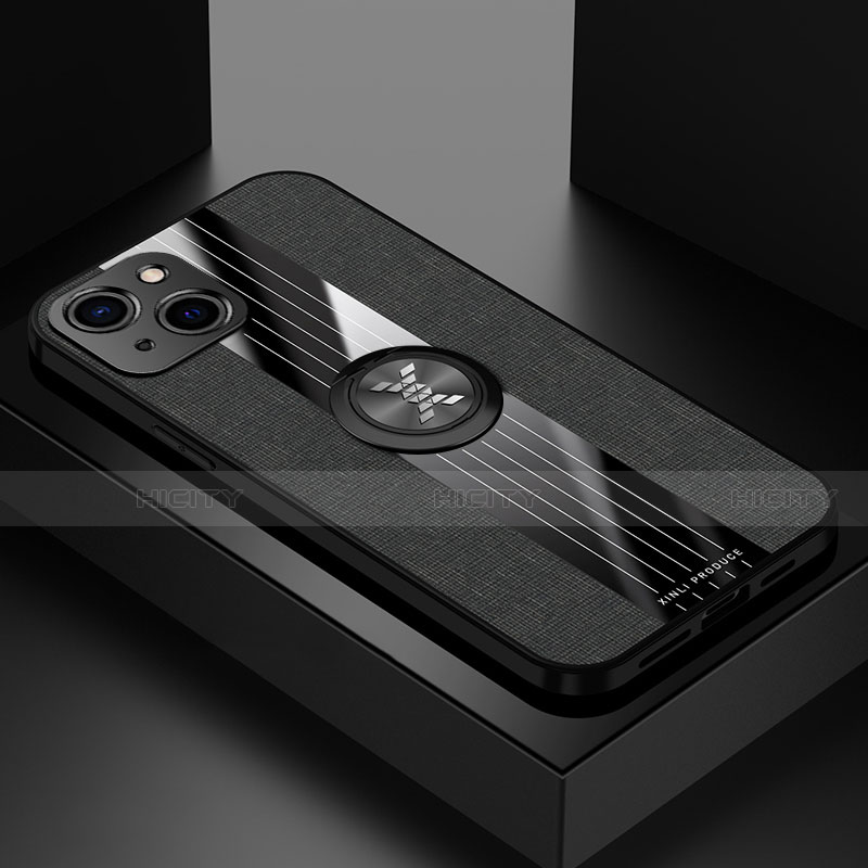 Custodia Silicone Ultra Sottile Morbida Cover con Magnetico Anello Supporto A04 per Apple iPhone 13 Mini Nero