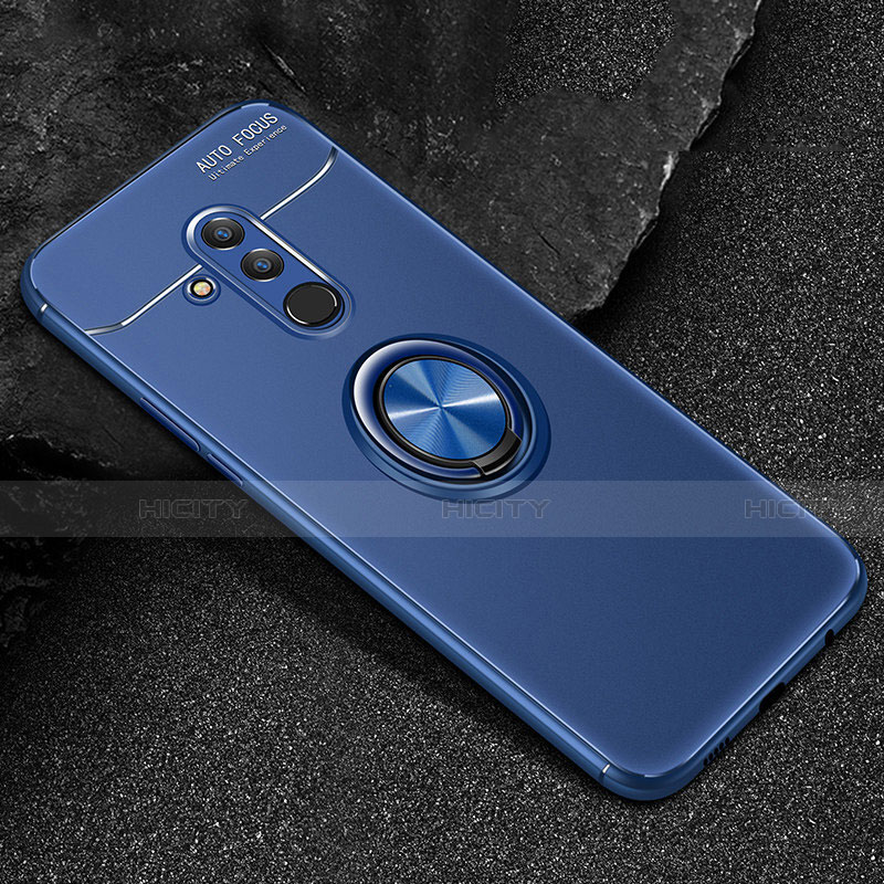 Custodia Silicone Ultra Sottile Morbida Cover con Magnetico Anello Supporto A04 per Huawei Mate 20 Lite Blu