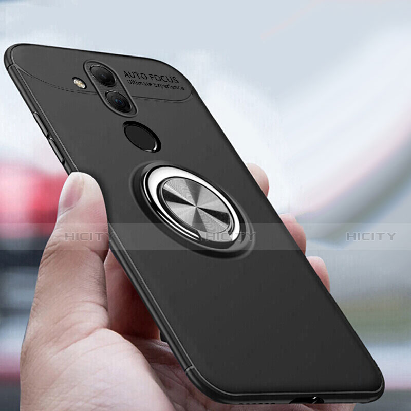 Custodia Silicone Ultra Sottile Morbida Cover con Magnetico Anello Supporto A04 per Huawei Mate 20 Lite Nero