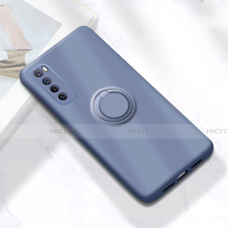 Custodia Silicone Ultra Sottile Morbida Cover con Magnetico Anello Supporto A04 per Huawei Nova 7 5G Grigio