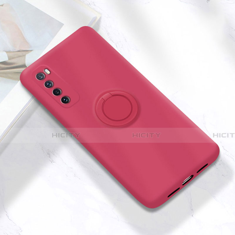 Custodia Silicone Ultra Sottile Morbida Cover con Magnetico Anello Supporto A04 per Huawei Nova 7 5G Rosso