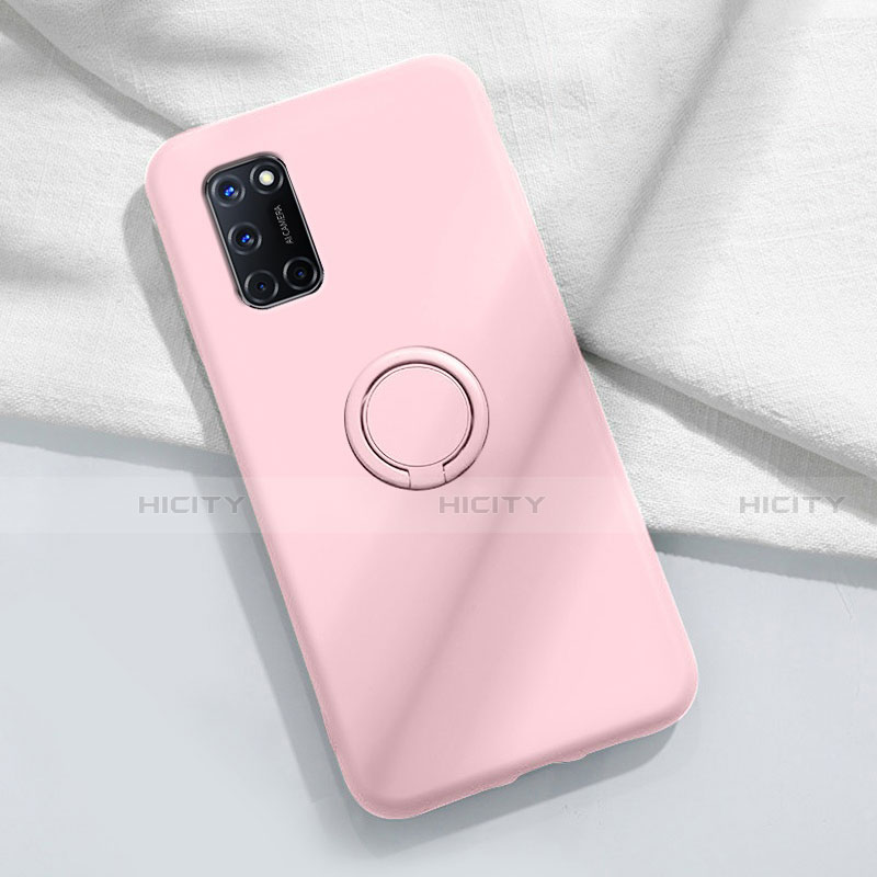 Custodia Silicone Ultra Sottile Morbida Cover con Magnetico Anello Supporto A04 per Oppo A52 Rosa