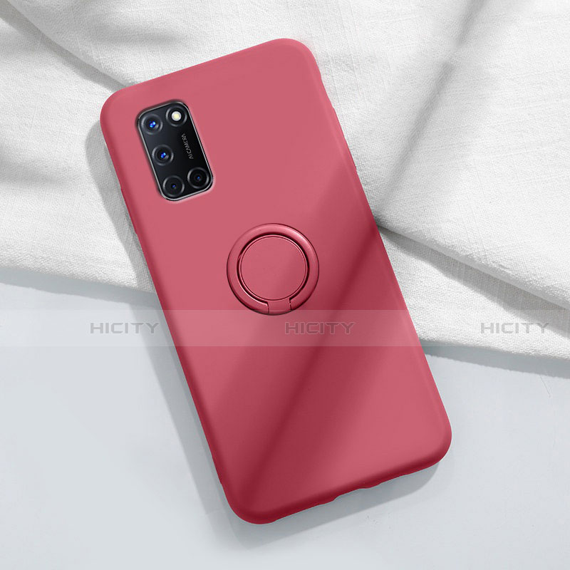 Custodia Silicone Ultra Sottile Morbida Cover con Magnetico Anello Supporto A04 per Oppo A52 Rosso Rosa