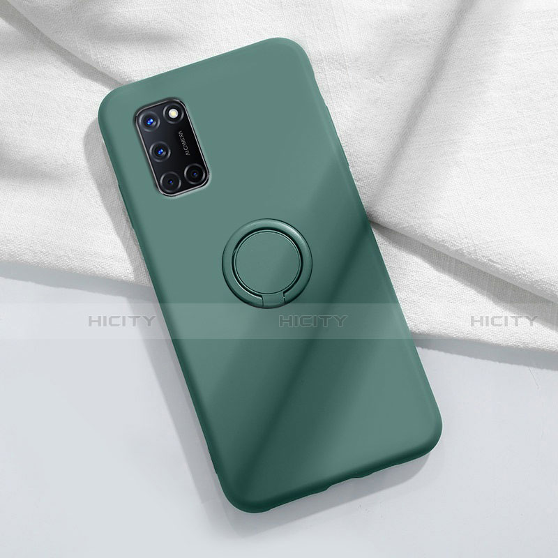 Custodia Silicone Ultra Sottile Morbida Cover con Magnetico Anello Supporto A04 per Oppo A52 Verde