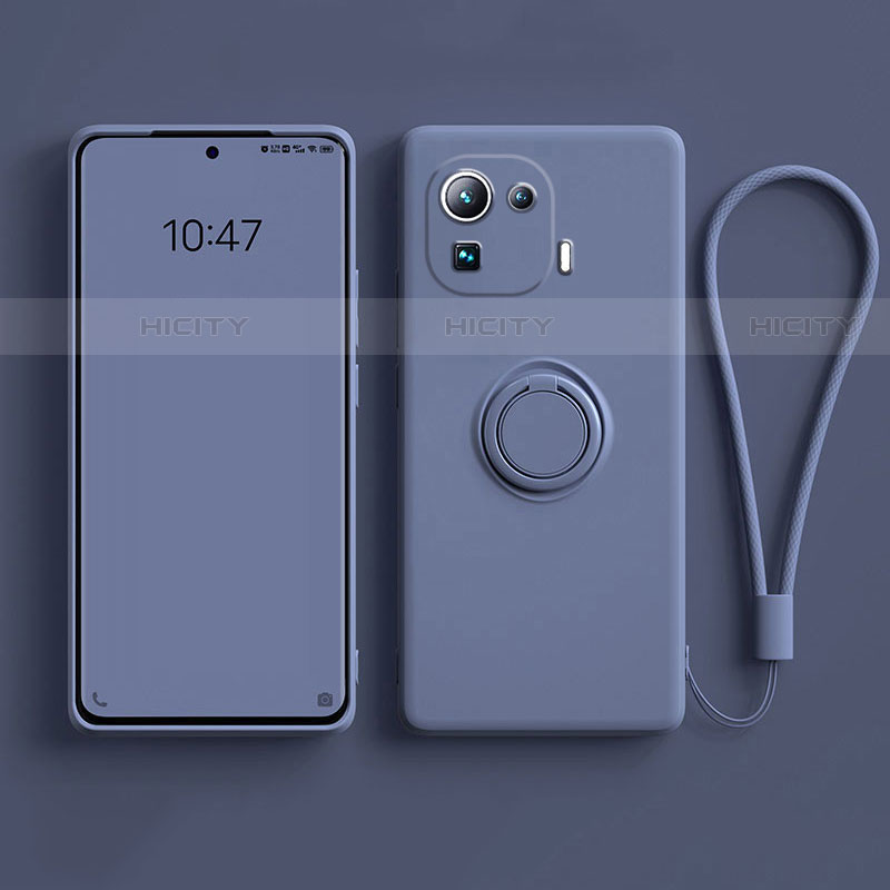 Custodia Silicone Ultra Sottile Morbida Cover con Magnetico Anello Supporto A04 per Xiaomi Mi 11 Pro 5G Grigio Lavanda