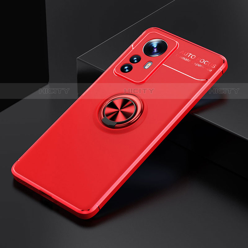 Custodia Silicone Ultra Sottile Morbida Cover con Magnetico Anello Supporto A04 per Xiaomi Mi 12S Pro 5G Rosso