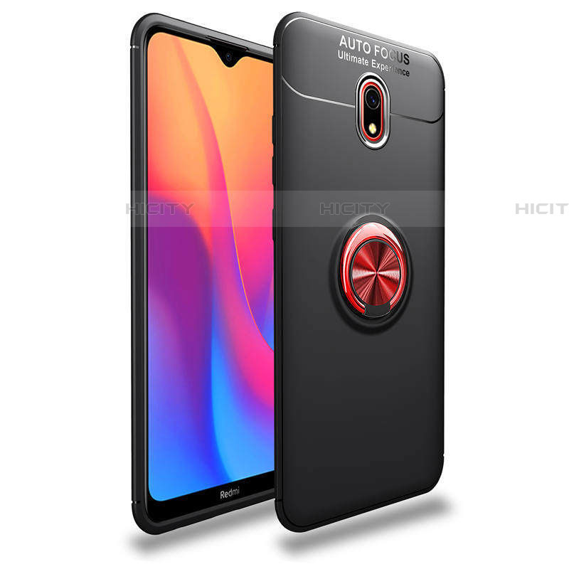 Custodia Silicone Ultra Sottile Morbida Cover con Magnetico Anello Supporto A04 per Xiaomi Redmi 8A Rosso e Nero