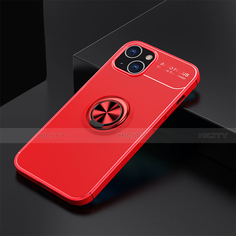 Custodia Silicone Ultra Sottile Morbida Cover con Magnetico Anello Supporto A05 per Apple iPhone 13 Mini Rosso