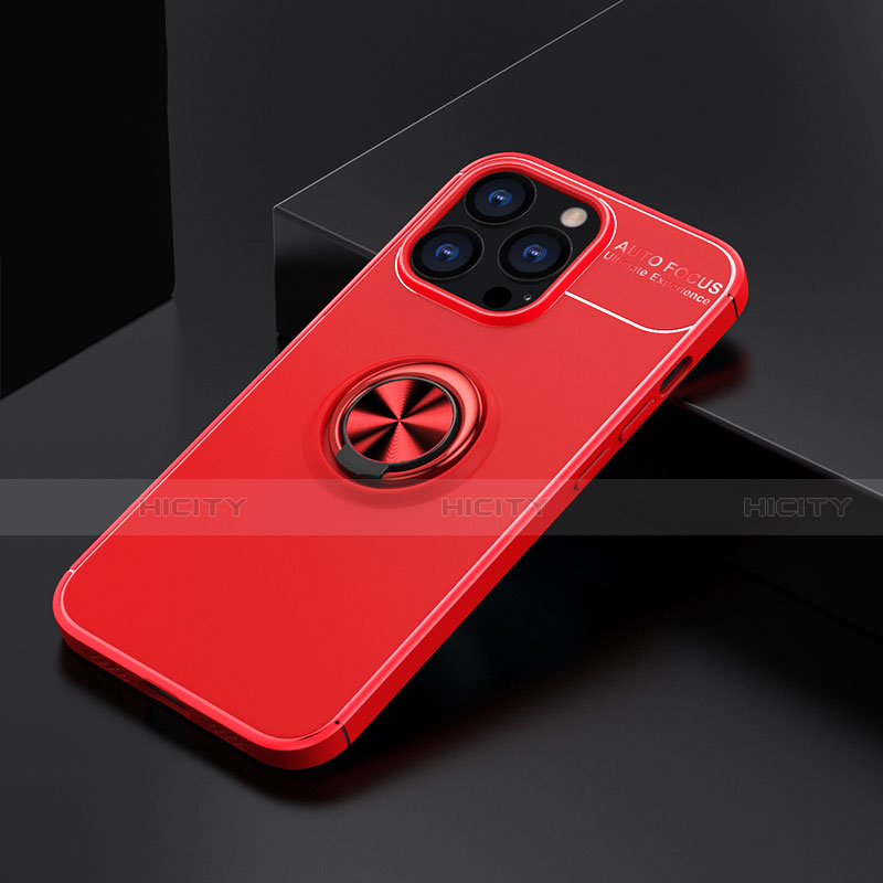 Custodia Silicone Ultra Sottile Morbida Cover con Magnetico Anello Supporto A05 per Apple iPhone 14 Pro Max Rosso