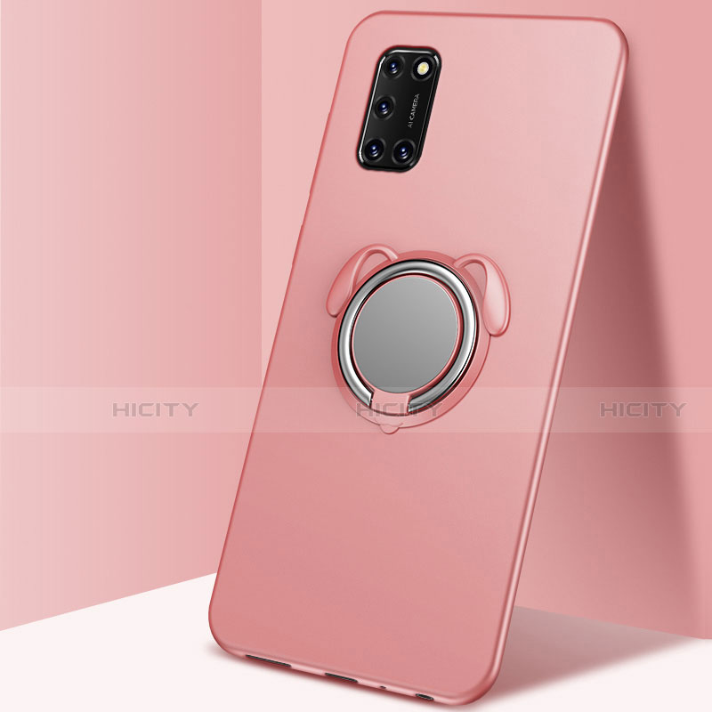 Custodia Silicone Ultra Sottile Morbida Cover con Magnetico Anello Supporto A05 per Oppo A52 Oro Rosa