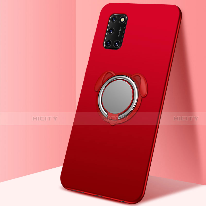 Custodia Silicone Ultra Sottile Morbida Cover con Magnetico Anello Supporto A05 per Oppo A72 Rosso