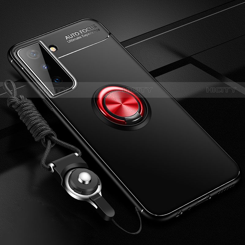 Custodia Silicone Ultra Sottile Morbida Cover con Magnetico Anello Supporto A05 per Samsung Galaxy S21 FE 5G Rosso e Nero