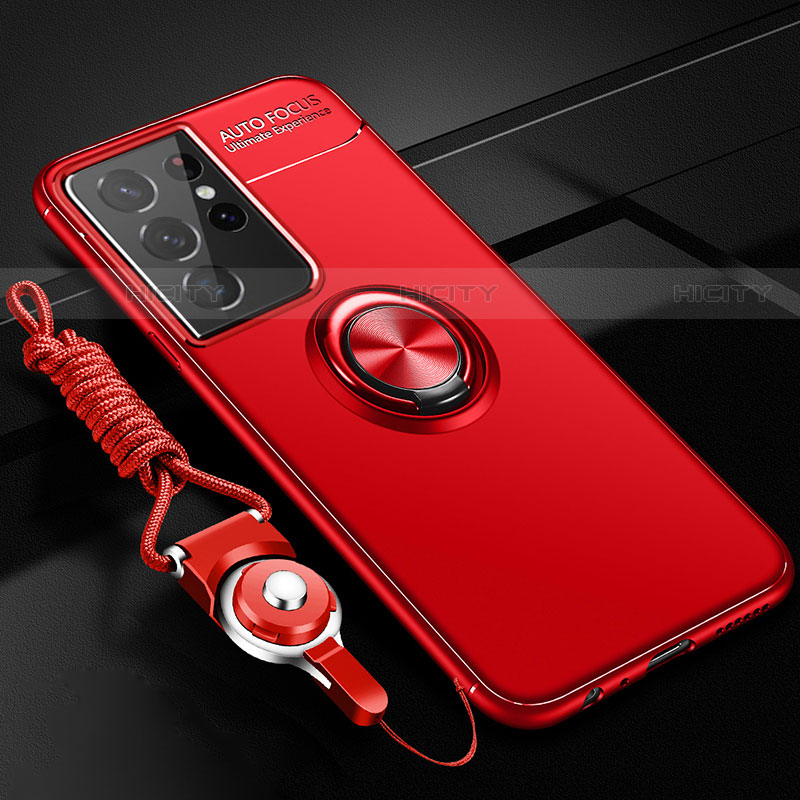 Custodia Silicone Ultra Sottile Morbida Cover con Magnetico Anello Supporto A05 per Samsung Galaxy S21 Ultra 5G