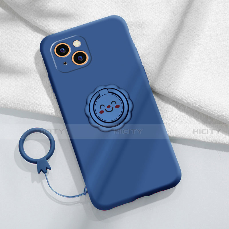 Custodia Silicone Ultra Sottile Morbida Cover con Magnetico Anello Supporto A06 per Apple iPhone 14 Plus Blu