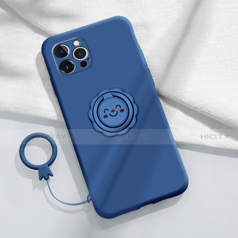 Custodia Silicone Ultra Sottile Morbida Cover con Magnetico Anello Supporto A06 per Apple iPhone 14 Pro Blu