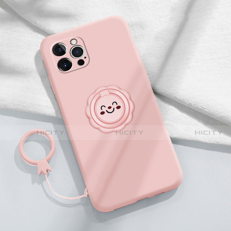 Custodia Silicone Ultra Sottile Morbida Cover con Magnetico Anello Supporto A06 per Apple iPhone 14 Pro Max Rosa