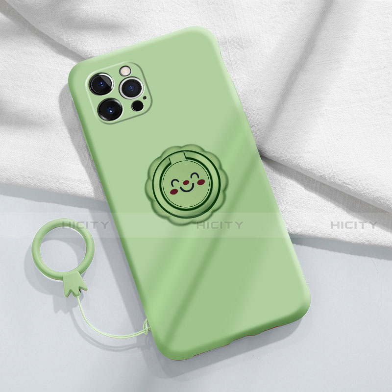 Custodia Silicone Ultra Sottile Morbida Cover con Magnetico Anello Supporto A06 per Apple iPhone 14 Pro Verde