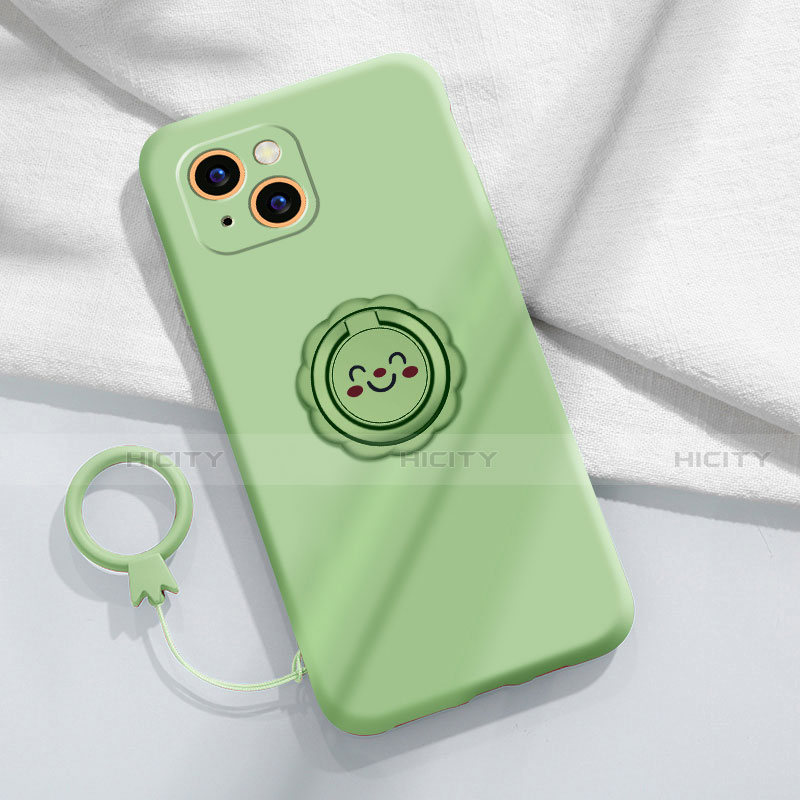 Custodia Silicone Ultra Sottile Morbida Cover con Magnetico Anello Supporto A06 per Apple iPhone 14 Verde