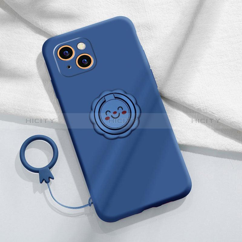 Custodia Silicone Ultra Sottile Morbida Cover con Magnetico Anello Supporto A06 per Apple iPhone 15 Blu