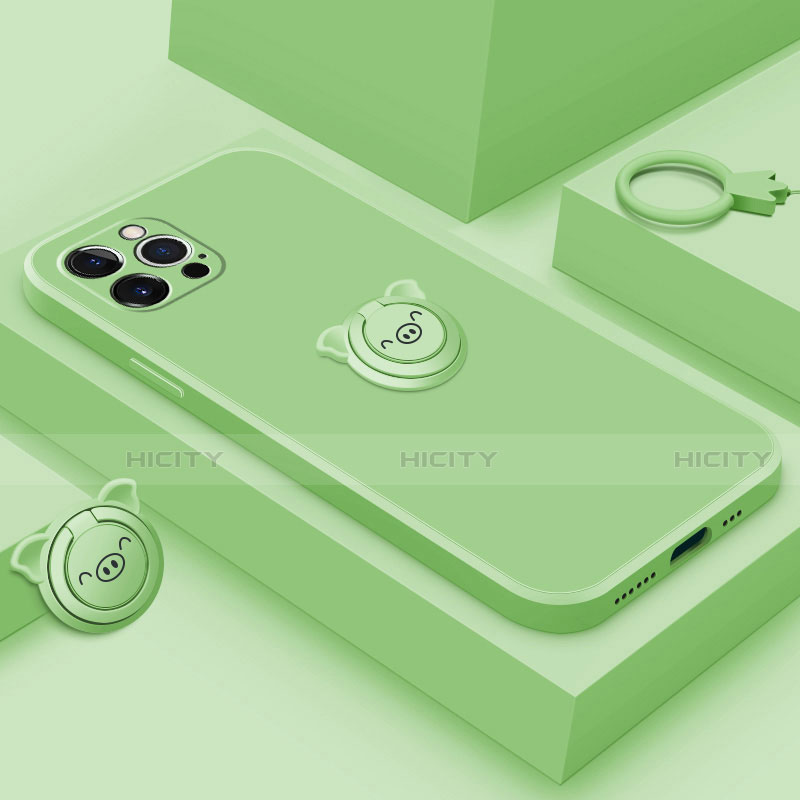 Custodia Silicone Ultra Sottile Morbida Cover con Magnetico Anello Supporto A07 per Apple iPhone 13 Pro Verde