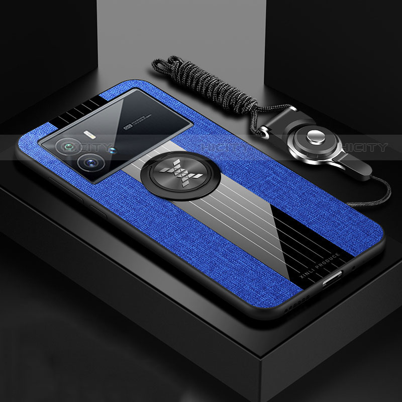 Custodia Silicone Ultra Sottile Morbida Cover con Magnetico Anello Supporto A07 per Vivo iQOO 9 5G Blu