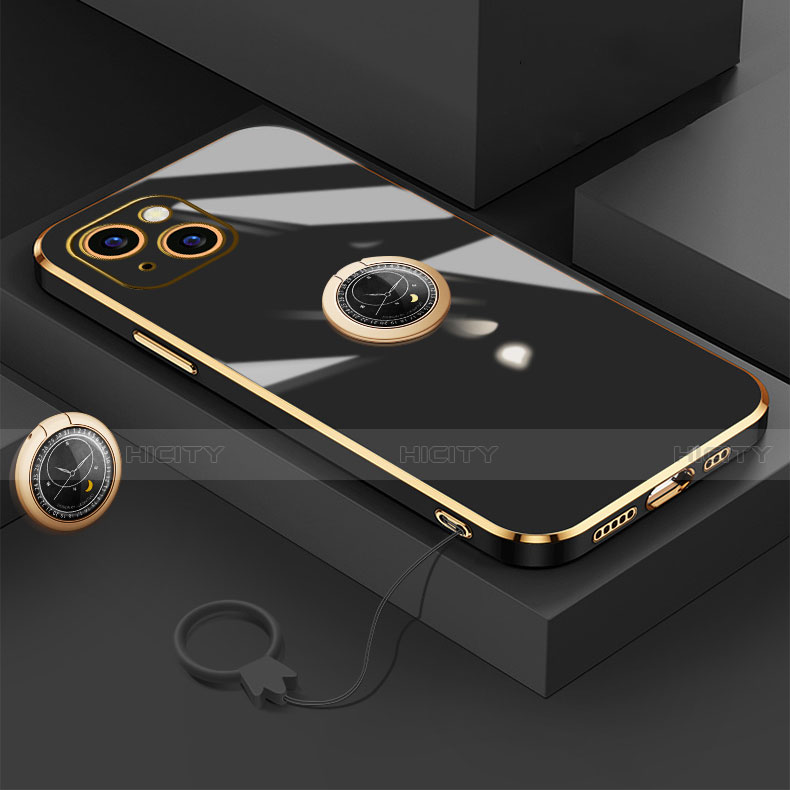 Custodia Silicone Ultra Sottile Morbida Cover con Magnetico Anello Supporto A08 per Apple iPhone 13 Mini