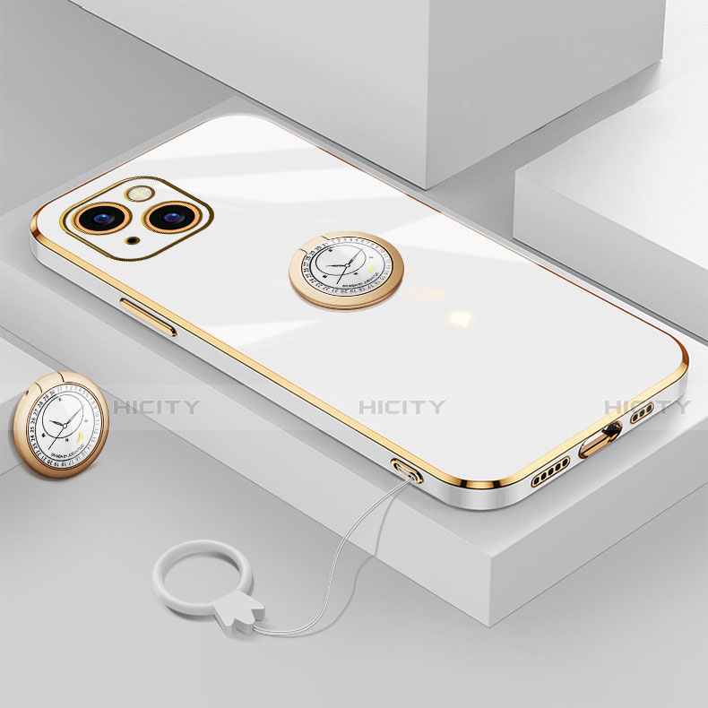 Custodia Silicone Ultra Sottile Morbida Cover con Magnetico Anello Supporto A08 per Apple iPhone 13 Mini