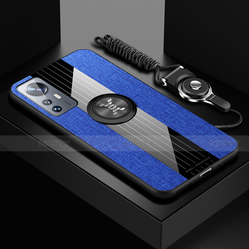 Custodia Silicone Ultra Sottile Morbida Cover con Magnetico Anello Supporto A08 per Xiaomi Mi 12 5G Blu