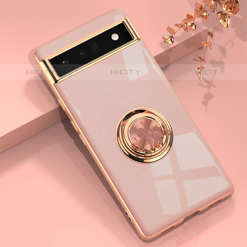 Custodia Silicone Ultra Sottile Morbida Cover con Magnetico Anello Supporto AN1 per Google Pixel 6a 5G Oro Rosa