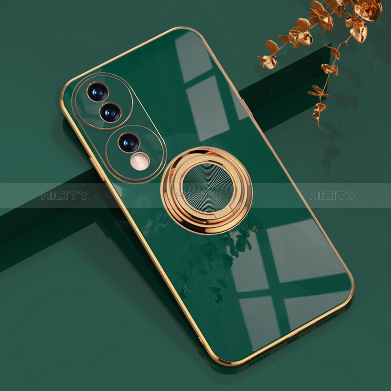 Custodia Silicone Ultra Sottile Morbida Cover con Magnetico Anello Supporto AN1 per Huawei Honor 70 5G Verde