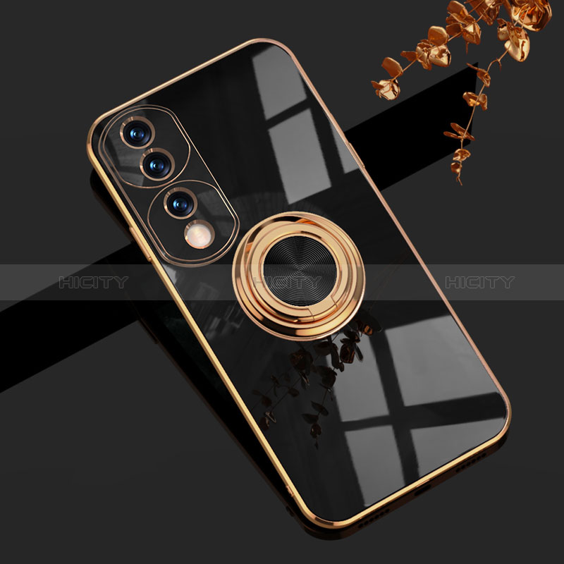 Custodia Silicone Ultra Sottile Morbida Cover con Magnetico Anello Supporto AN1 per Huawei Honor 70 Pro 5G Nero