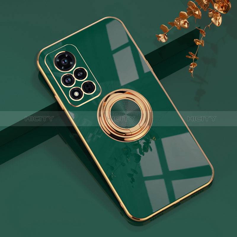 Custodia Silicone Ultra Sottile Morbida Cover con Magnetico Anello Supporto AN1 per Huawei Honor V40 5G Verde