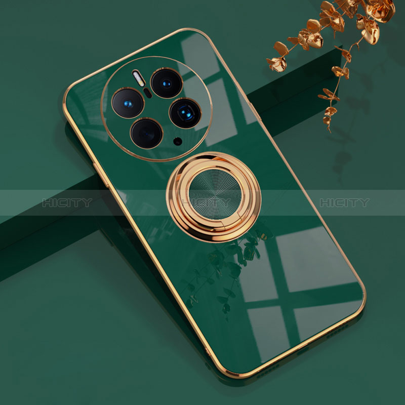 Custodia Silicone Ultra Sottile Morbida Cover con Magnetico Anello Supporto AN1 per Huawei Mate 50 Pro Verde