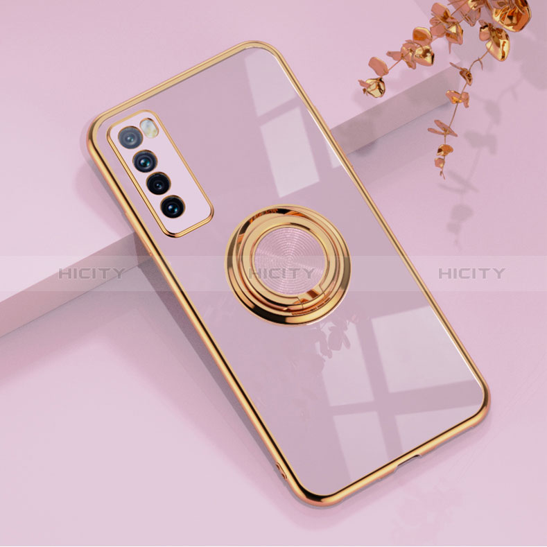 Custodia Silicone Ultra Sottile Morbida Cover con Magnetico Anello Supporto AN1 per Huawei Nova 7 5G