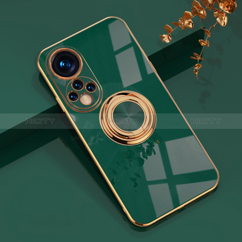 Custodia Silicone Ultra Sottile Morbida Cover con Magnetico Anello Supporto AN1 per Huawei Nova 9 Verde