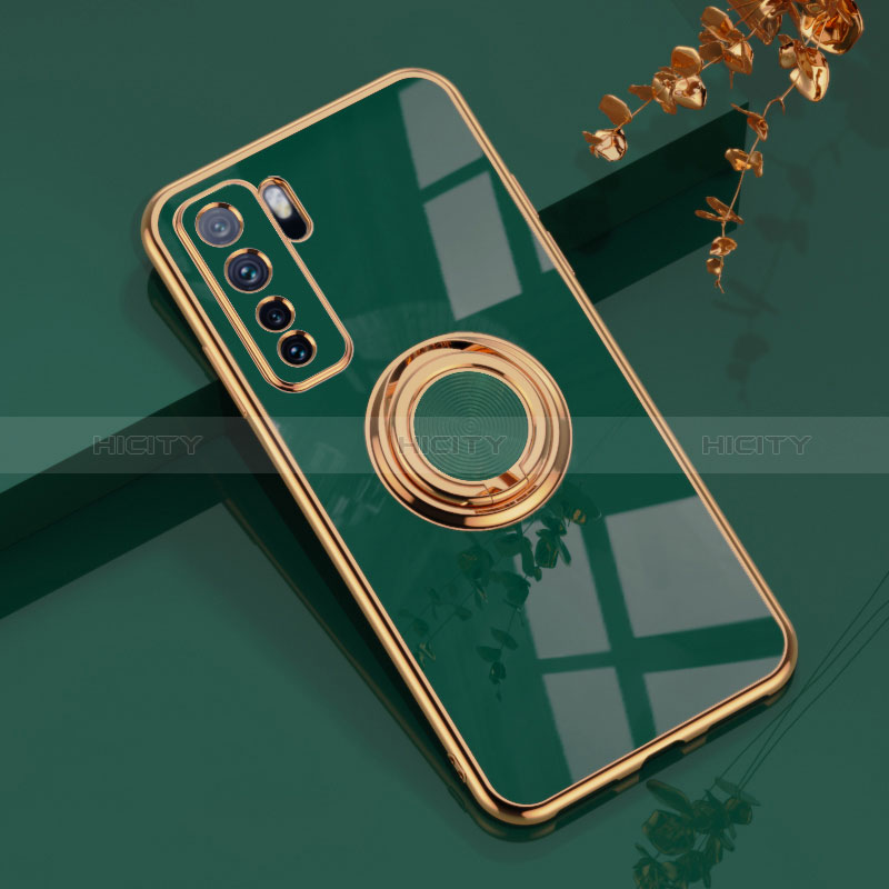 Custodia Silicone Ultra Sottile Morbida Cover con Magnetico Anello Supporto AN1 per Huawei P40 Lite 5G Verde