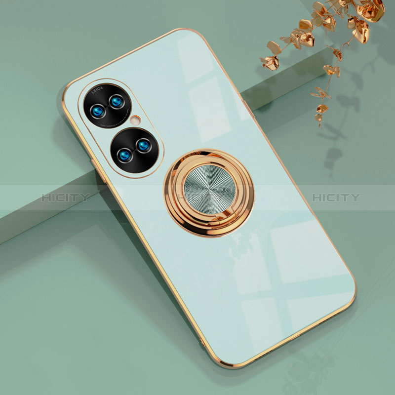 Custodia Silicone Ultra Sottile Morbida Cover con Magnetico Anello Supporto AN1 per Huawei P50 Pro