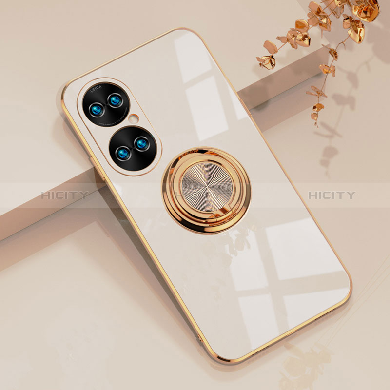 Custodia Silicone Ultra Sottile Morbida Cover con Magnetico Anello Supporto AN1 per Huawei P50 Pro