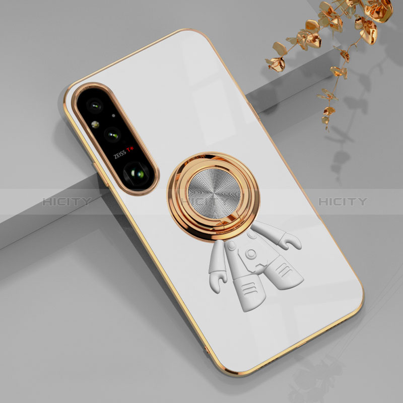 Custodia Silicone Ultra Sottile Morbida Cover con Magnetico Anello Supporto AN1 per Sony Xperia 1 V