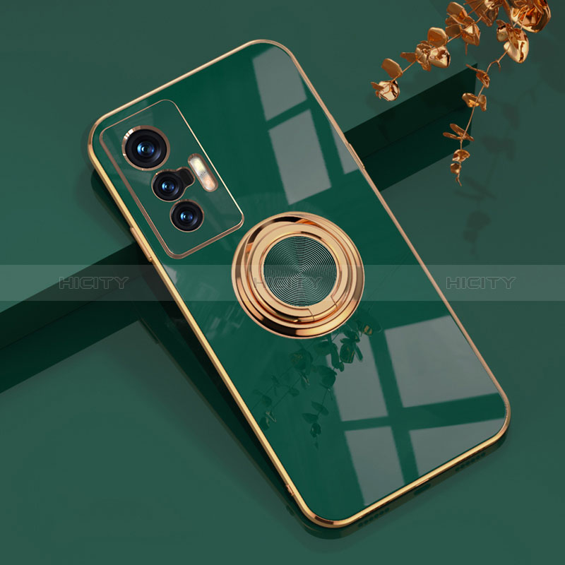 Custodia Silicone Ultra Sottile Morbida Cover con Magnetico Anello Supporto AN1 per Vivo X70 5G Verde