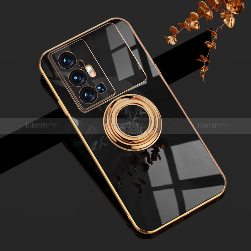 Custodia Silicone Ultra Sottile Morbida Cover con Magnetico Anello Supporto AN1 per Vivo X70 Pro+ Plus 5G Nero