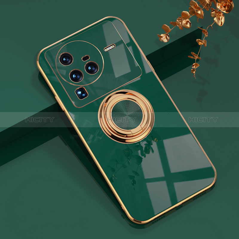 Custodia Silicone Ultra Sottile Morbida Cover con Magnetico Anello Supporto AN1 per Vivo X80 Pro 5G Verde