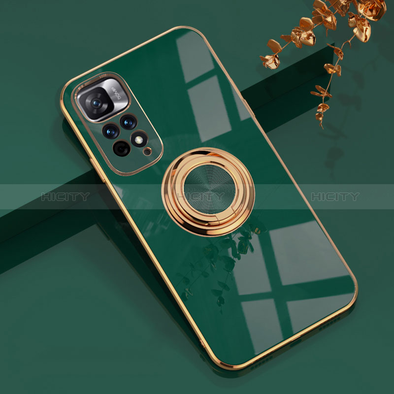 Custodia Silicone Ultra Sottile Morbida Cover con Magnetico Anello Supporto AN1 per Xiaomi Mi 11i 5G (2022) Verde
