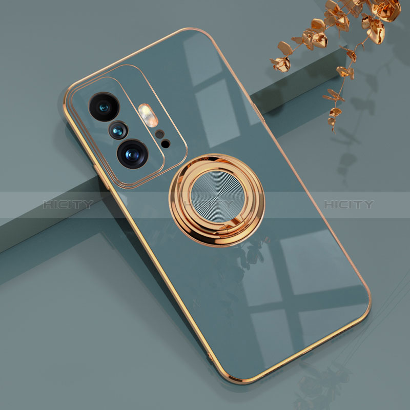 Custodia Silicone Ultra Sottile Morbida Cover con Magnetico Anello Supporto AN1 per Xiaomi Mi 11T Pro 5G Grigio Lavanda