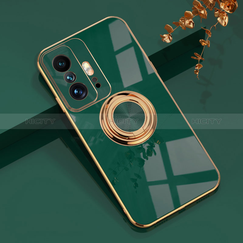 Custodia Silicone Ultra Sottile Morbida Cover con Magnetico Anello Supporto AN1 per Xiaomi Mi 11T Pro 5G Verde