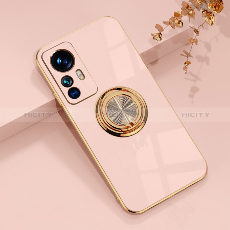 Custodia Silicone Ultra Sottile Morbida Cover con Magnetico Anello Supporto AN1 per Xiaomi Mi 12T Pro 5G Oro Rosa