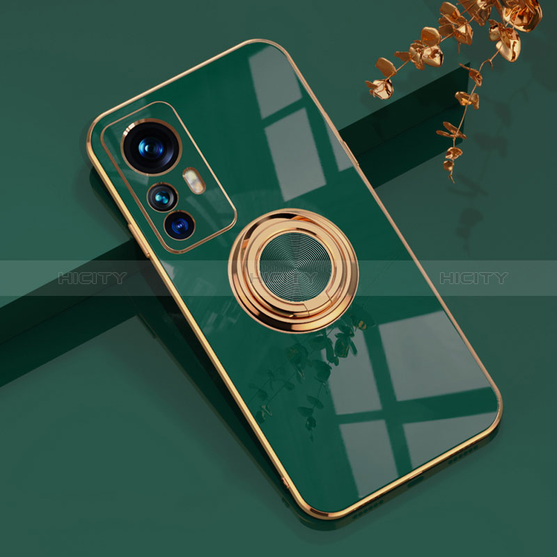 Custodia Silicone Ultra Sottile Morbida Cover con Magnetico Anello Supporto AN1 per Xiaomi Mi 12T Pro 5G Verde