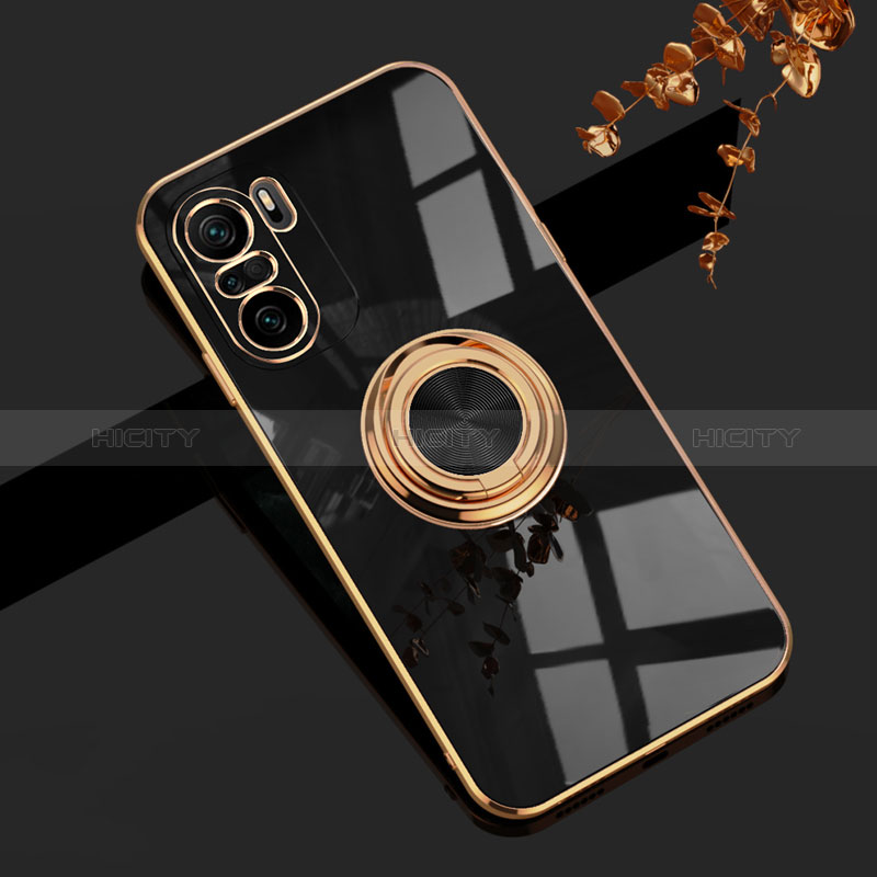 Custodia Silicone Ultra Sottile Morbida Cover con Magnetico Anello Supporto AN1 per Xiaomi Redmi K40 Pro+ Plus 5G Nero