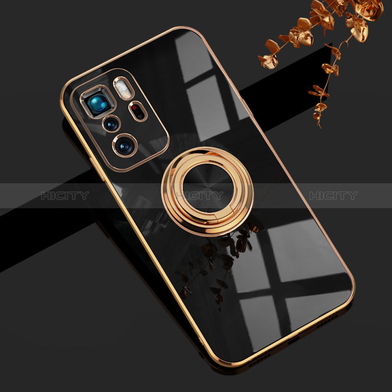 Custodia Silicone Ultra Sottile Morbida Cover con Magnetico Anello Supporto AN1 per Xiaomi Redmi Note 10 Pro 5G Nero