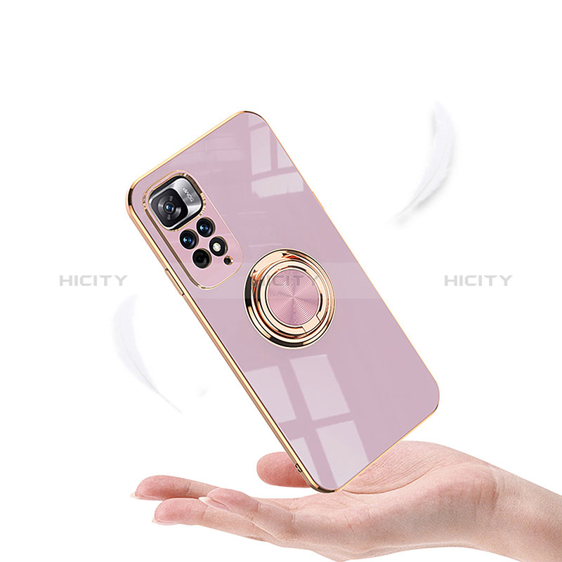 Custodia Silicone Ultra Sottile Morbida Cover con Magnetico Anello Supporto AN1 per Xiaomi Redmi Note 11 Pro+ Plus 5G